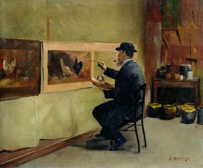 Charles Philippe Gevens, father-in-law of the artist, painting in his studio 21, avenue d